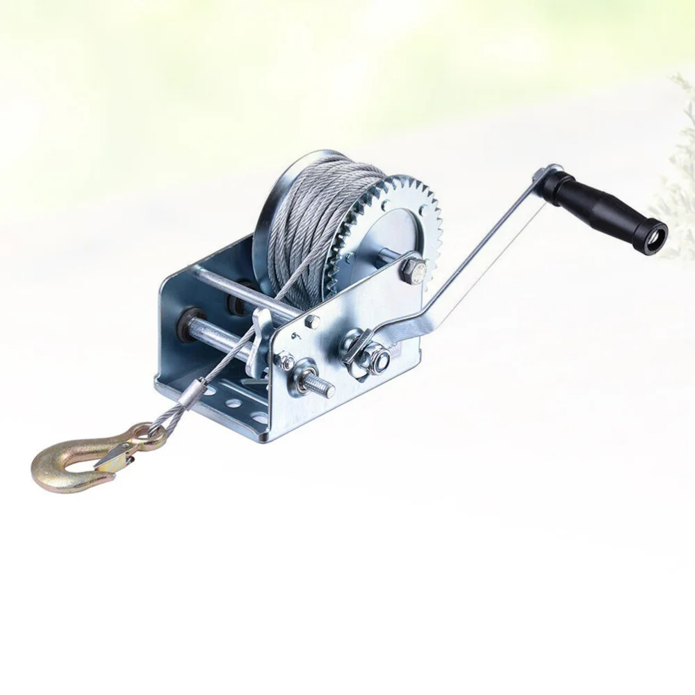 

2500LB Steel Gear Portable Winch Hand Crank Winch with 10 Steel Meter Wire for ATV Boat Trailer (Silver)