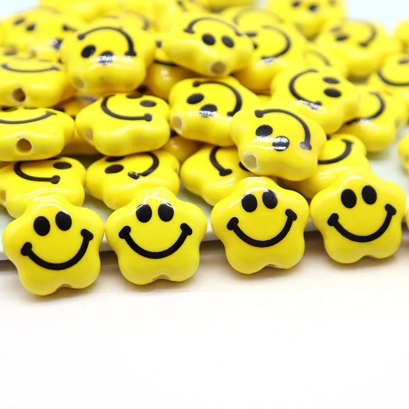 

Flower Smiling Face Ceramic Beads For Jewelry Making Necklace Bracelet 6X15mm Yellow Porcelain Spacer DIY Bead Jewelry Makin