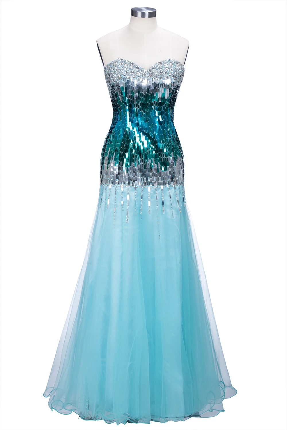 Роскошное вечернее платье с блестками привлекательное без бретелек юбкой годе