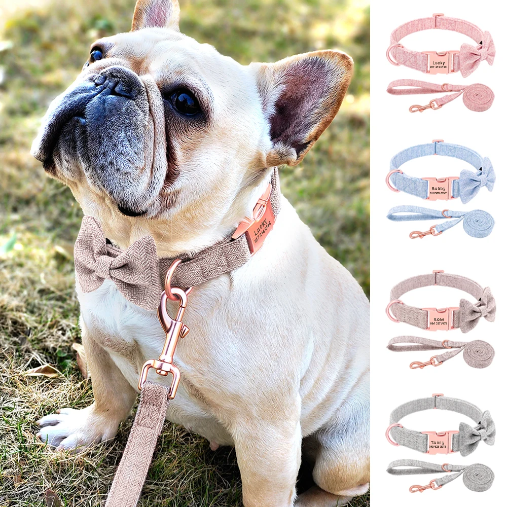 

Personalized Dog Collar Leash Set Custom Engraved Pet Collar Adjustable Dogs Collars Walking Leash For Small Medium Large Dogs