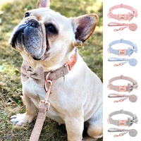 personalized dog collar leash set custom engraved pet collar adjustable dogs collars walking leash for small medium large dogs
