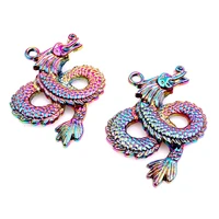 5pcslot rainbow color alloy big hovering dragon pendant charms fit necklace christmas pendant for womens men jewelry making