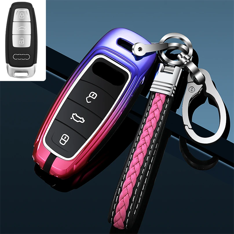

Galvanzed Alloy Car Key Cover Case Key Chain For Audi Q8 C8 A6 A7 A8 2018 2019 Auto Styling Holder Protection Shell Accessories