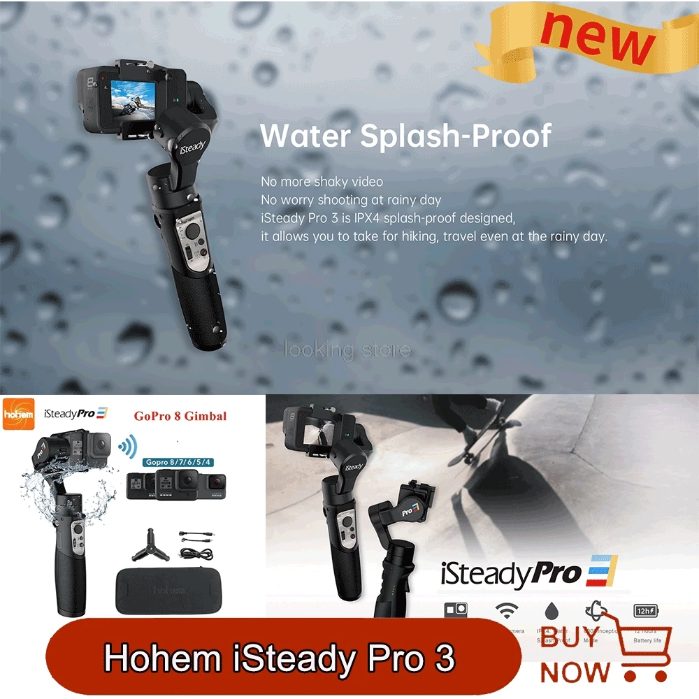 

Hohem iSteady Pro 3 / Pro 2 Splash Proof 3-Axis Handheld Gimbal Stabilizer for GoPro Hero 8/7/6 DJI Osmo RX0 SJCAM Action Camera
