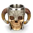 Кружка-Череп из нержавеющей стали, кружка викингов, питьевая кружка, скелет, резиновая кружка для пива, кофейная кружка, чашка для чая, Хэллоуин, бара, посуда для напитков, подарок