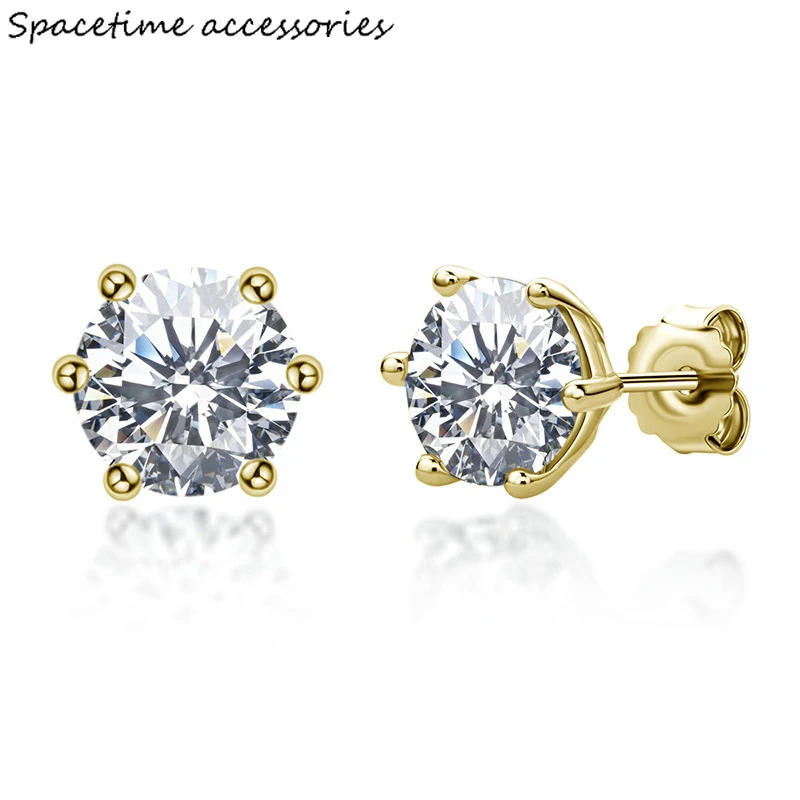 

Real 1 Carat D Color Moissanite Stud Earrings For Women 100% 925 Sterling Silver Gold Color Sparkling Wedding Fine JewelryRings