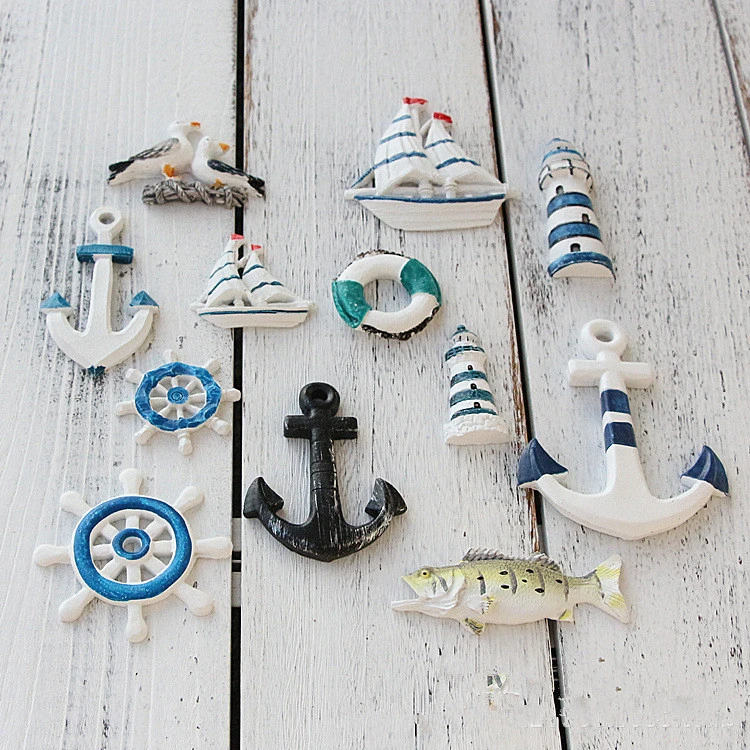 

Mediterranean Style Resin Starfish Sailboat Lighthouse Helmsman Anchor Sea Bird Swim Ring Decorative Wall Sticker Ornament