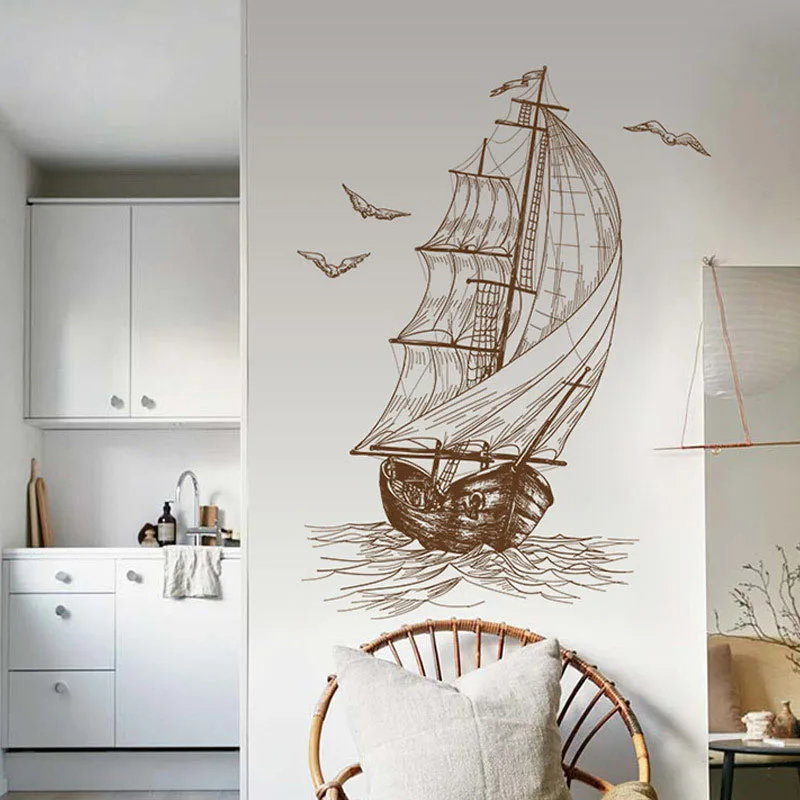 1 шт. DIY парусник путешествие морские птицы пейзаж большие настенные наклейки