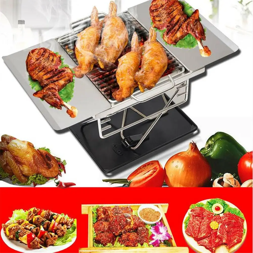 Портативный Нержавеющая сталь складной барбекю гриль угольная печь для пикника