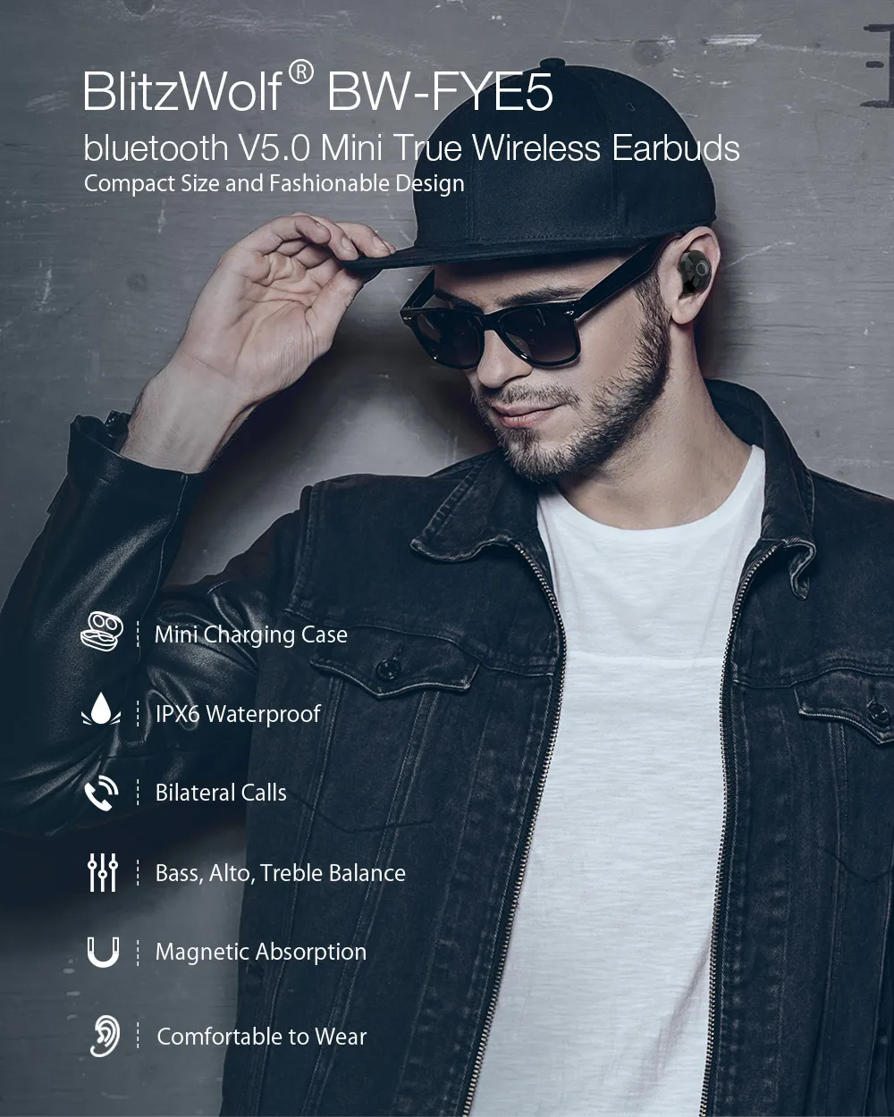 BlitzWolf FYE5 bluetooth v5.0 TWS настоящие беспроводные наушники-вкладыши спортивные стерео водонепроницаемые HiFi мини наушники гарнитура наушники