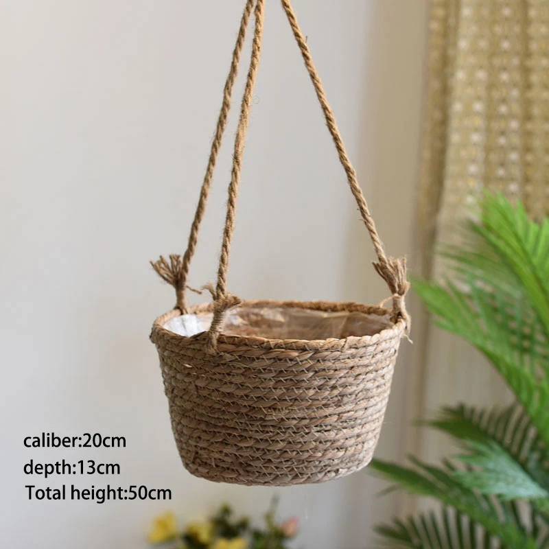 

Handmade Flowers Pot Hang Jute Rope Plant Container Woven Storage Basket Sundries Toy Organizer Courtyard Garden Decoration