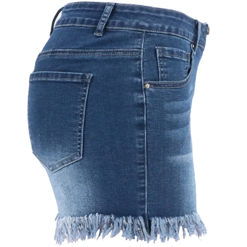 

CHRONSTYLE 2 Colors Patchwork Shorts Jeans 2021 Fashion Sexy Women High Waist Destroyed Demin Pants Front Zipper Trousers Summer