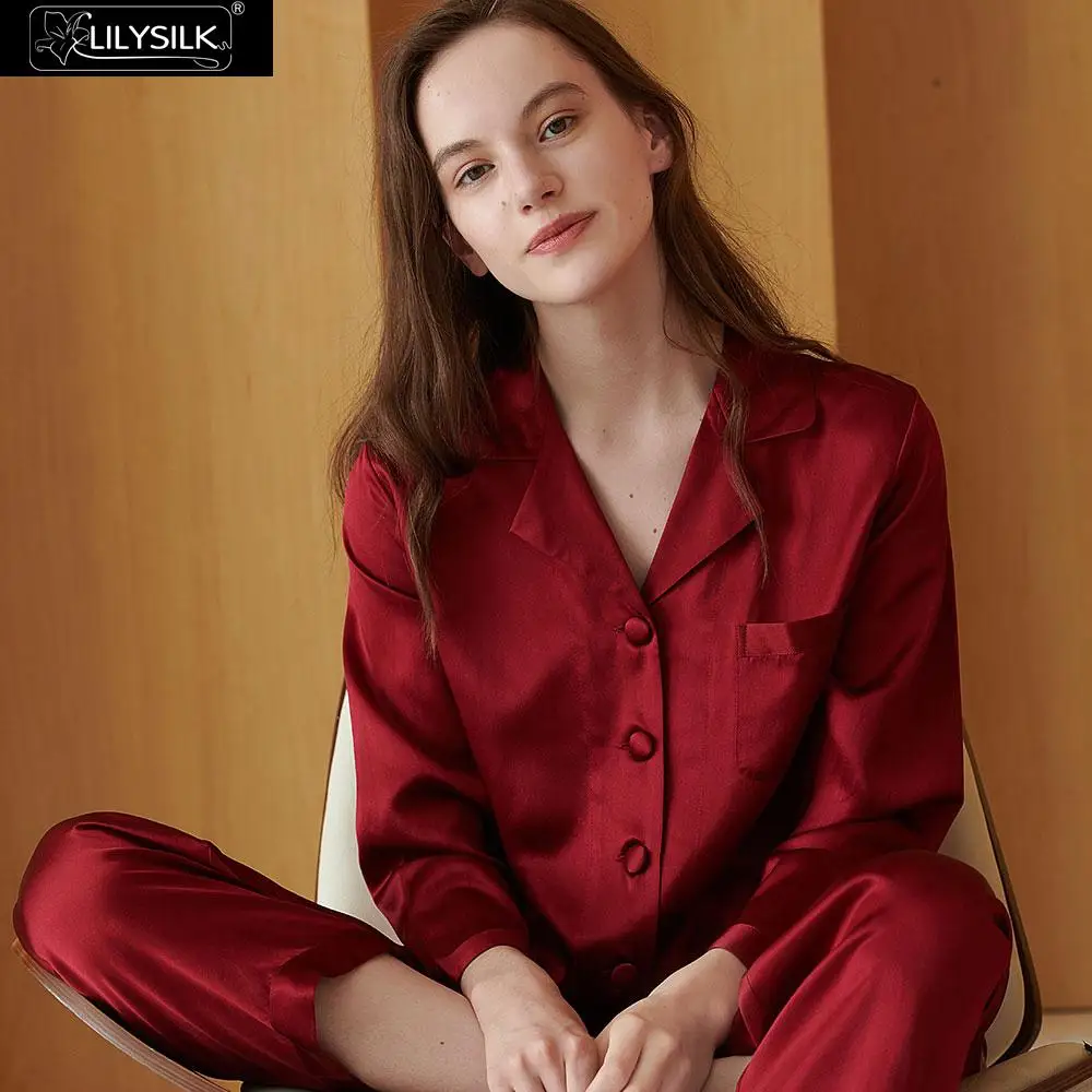 LilySilk пижамный комплект Пижама женская пижама полная длина чистый 100 шелк 22 momme