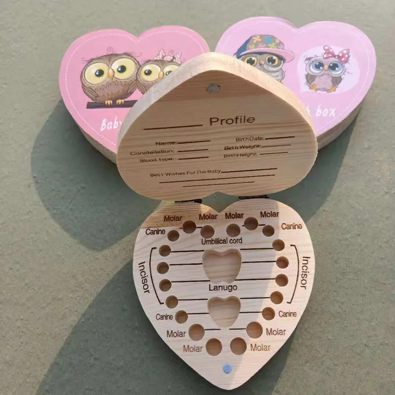 Spanish English Color Wooden Baby Tooth Box Boy Girl Organizer Milk Teeth Storage Collect Umbilica Save for Newborn Gifts | Мать и