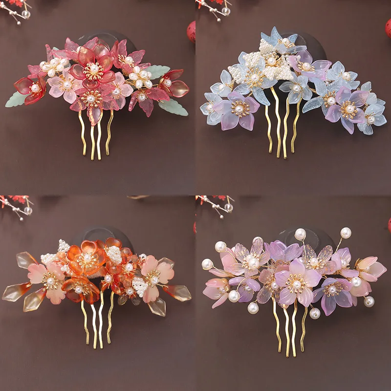 

New Bridal Combs Pearls Headband Wedding Hair Accessory for Bridal Hair Band Flower Hair Pins Women Headpiece Blue Tiara Jewelry