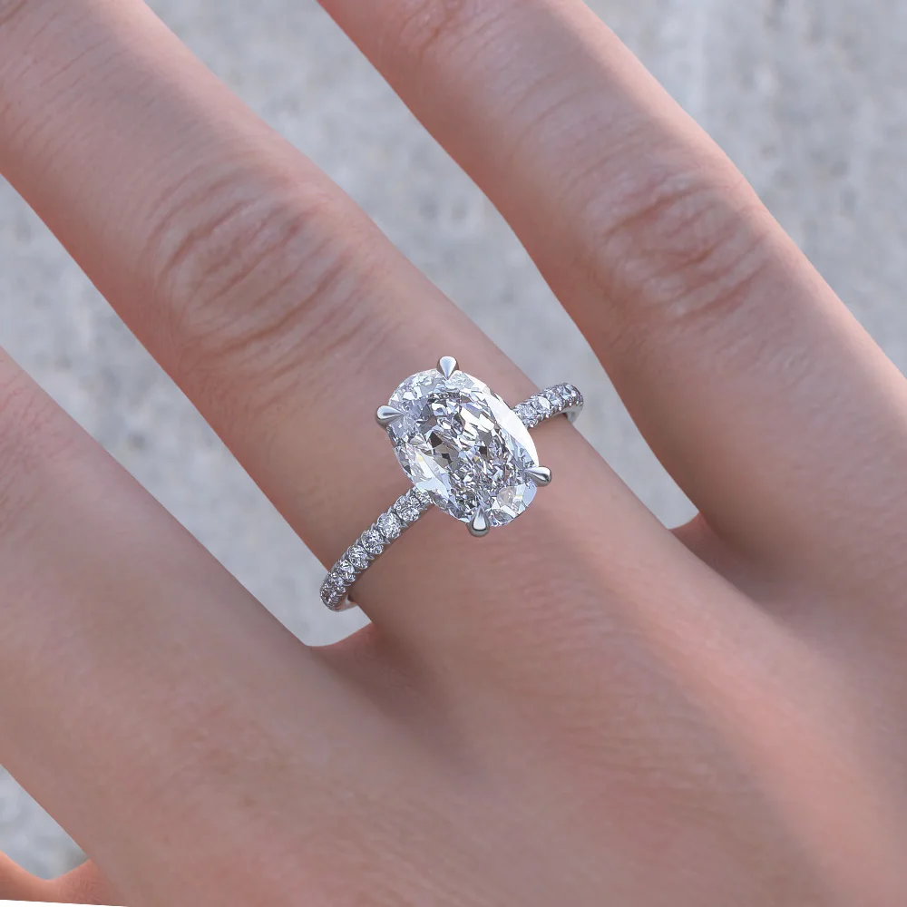 Niceems 2.5ct Овальный муассанит обручальное кольцо скрытый Halo 14 к/18 к белое золото DF