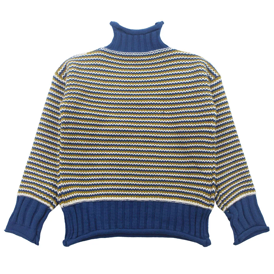 Детский кардиган в полоску с высоким воротом свитер длинными рукавами для