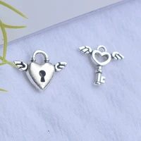 20 pair romantic alloy angel wing key lock heart charm pendants for couple diy making bracelet necklace jewelry accessories