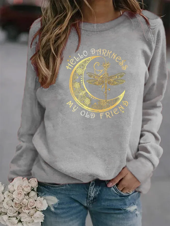 

Golden Dragonfly Moon Printed Hoodies Women Fleece Long Sleeve O Neck Loose Sweatshirt Girls Women Hoodie Pullovers Winter