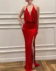 Женское коктейльное платье Elbise, Красное Длинное сексуальное платье с лямкой на шее, для выпускного вечера, вечерние бальные платья с открытой спиной