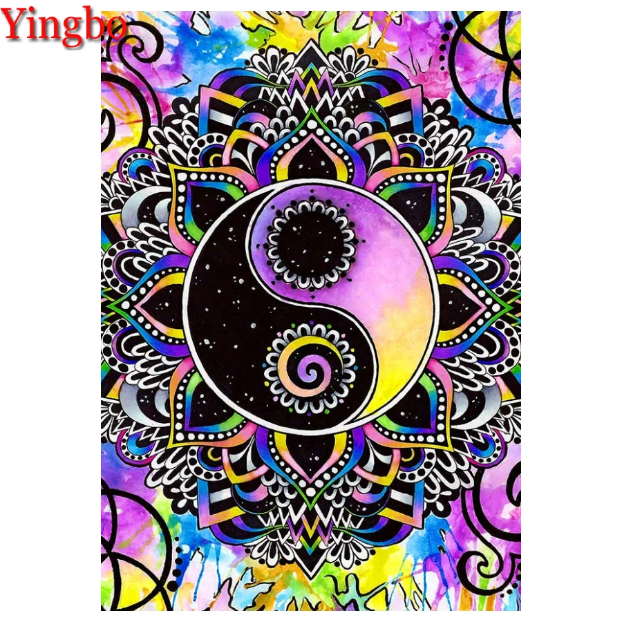 Алмазная вышивка с рисунком мандалы Инь и Ян 5D сделай сам мозаика крестиком