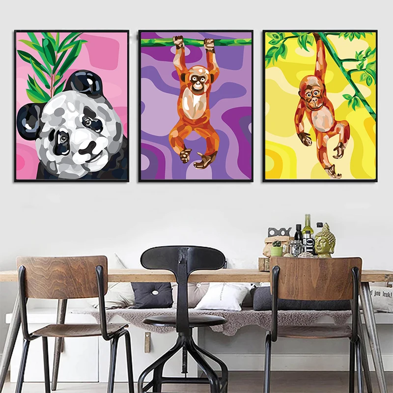 

Gatyztory 3pcs Paint By Numbers For Adults Panda Monkey Animal HandPainted Oil Painting Canvas DIY Gift Home Decor 40Ã—50cm