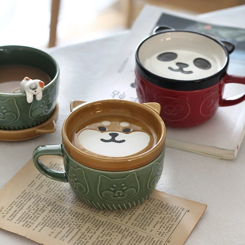 

Japanese Mug With Cover Chaigou Panda Ceramic Cup Household Water Coffee Cup Milk Cup Lovers Cup Cartoon Animal Kawaii Gift