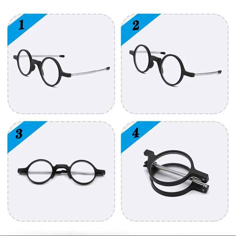 Kann Blume Flodable Lesebrille HD Linsen Runde Rahmen Gläser Männlichen Anti Blaues Licht Gläser Runden Brille Weiblich Leser + 3,5 – Detail 7