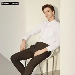 Metersbonwe Брендовые мужские Смарт повседневные рубашки весна осень мужские тонкие рубашки с длинным рукавом обычные хлопковые мужские базовые Топы