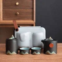Retro Chinese Ceramic Tea Ceremony Set Kung Fu Teapots With 2 Cups Mountain Portable Teawear Travel Tea Set Drinkware Gift Cool