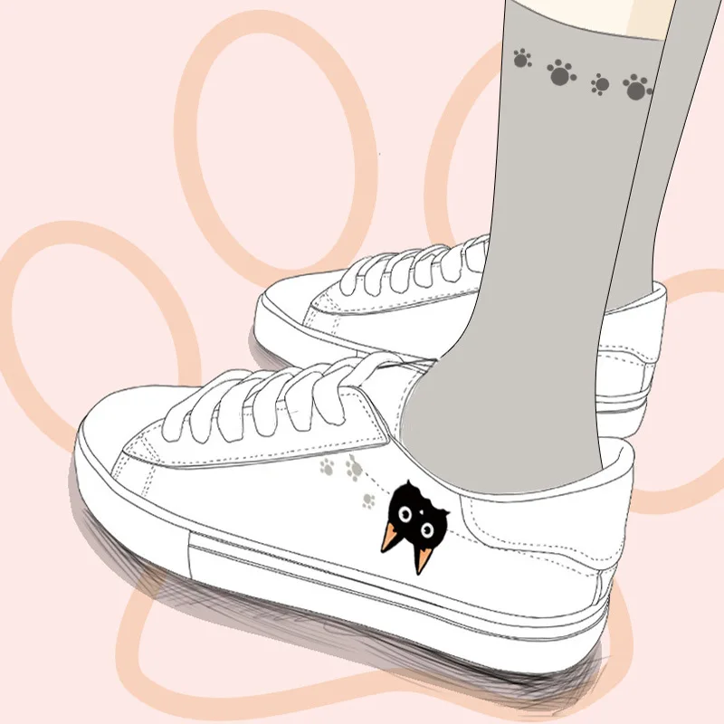 

Женские кроссовки на вулканизированной подошве, с изображением мультяшного кота