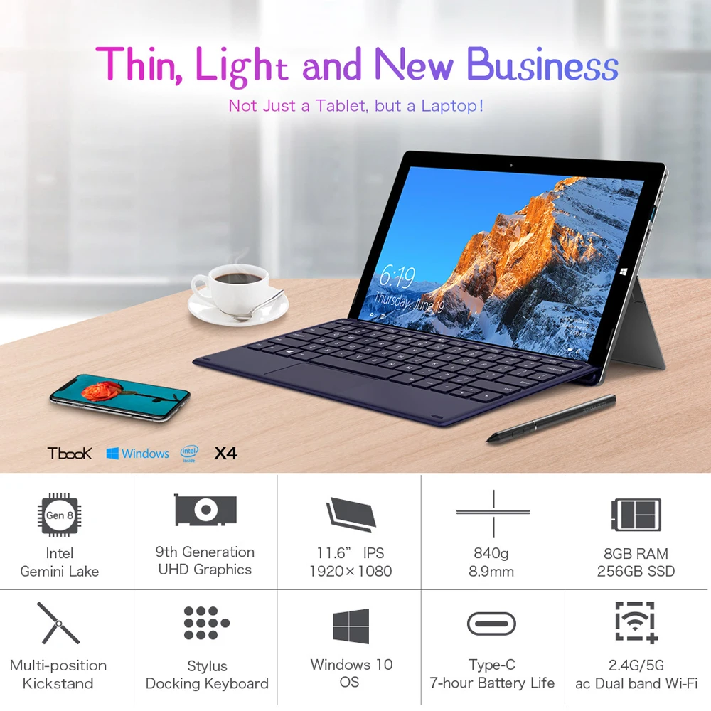 Планшетные ноутбуки Teclast X4 11 6 дюйма 2 в 1 8 ГБ ОЗУ 256 Гб SSD 1920x1080 Windows 10 Intel Gemini Lake N4100 HDMI