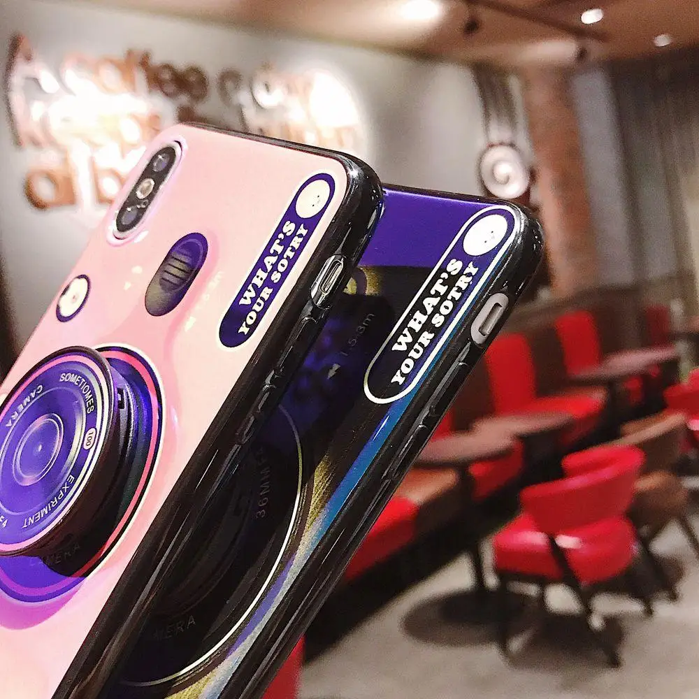 

KONSMART For Samsung A01 Core Case Retro 3D Camera Phone Case Galaxy A01 Core Silicone Soft Blue Light Back Cover With Holder