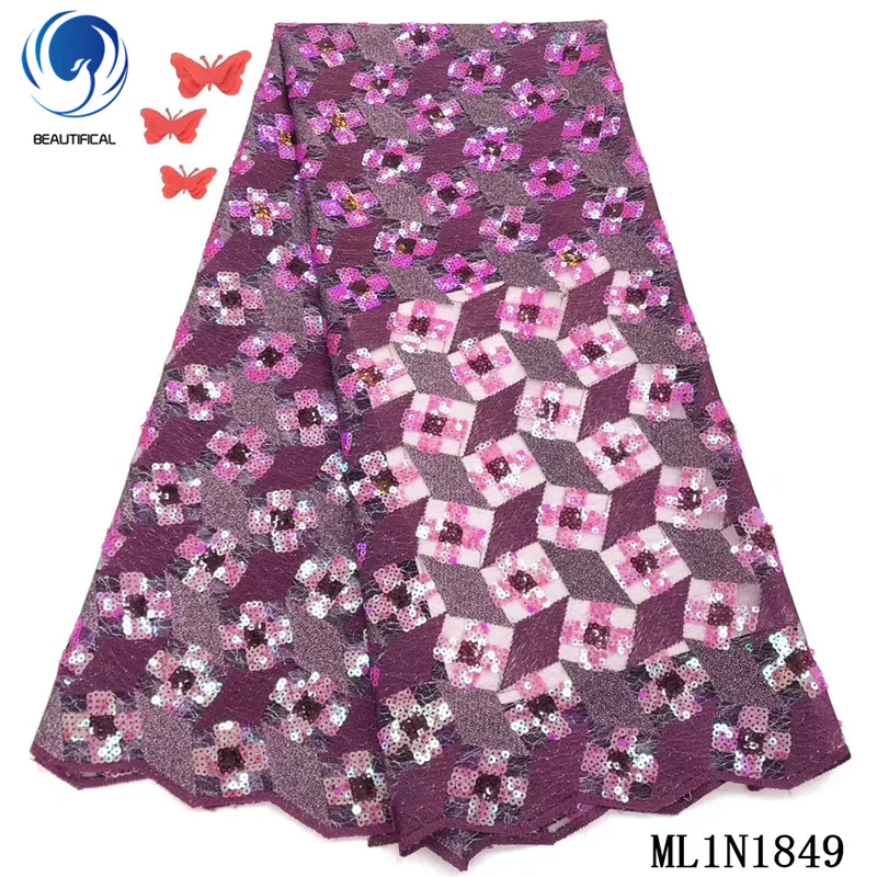 

Красивая тюль для африканвечерние, кружевные ткани с блестками, нигерийское французское Сетчатое кружево, 5 ярдов, высококачественное фран...