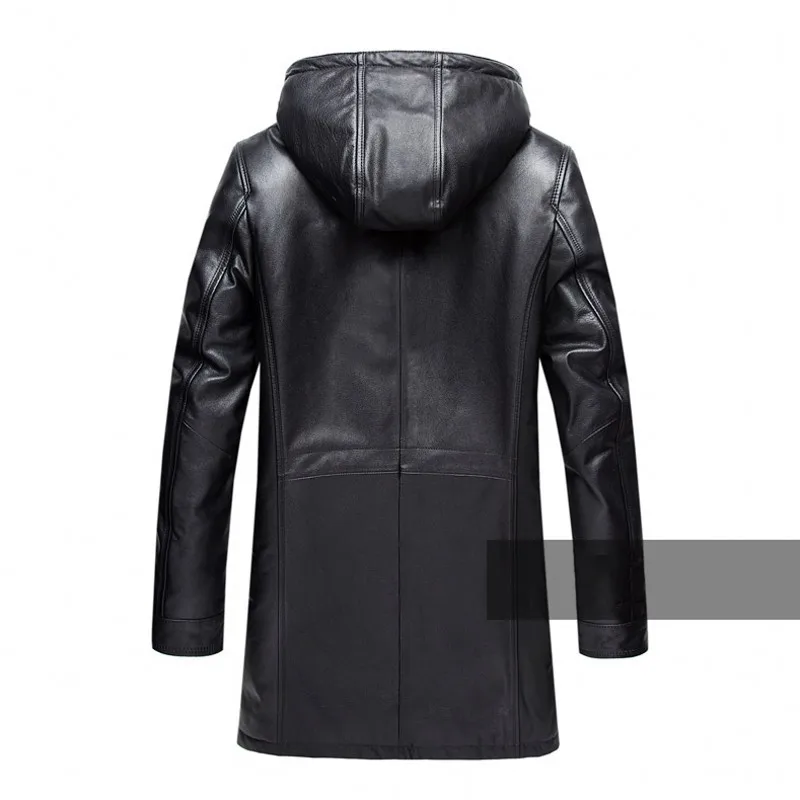 

Winter Men Luxury Business Warm Real Mink Fur Lining Coat Mid Long Cowhide Genuine Leather Jacket Man Hoody Shearling Overcoat