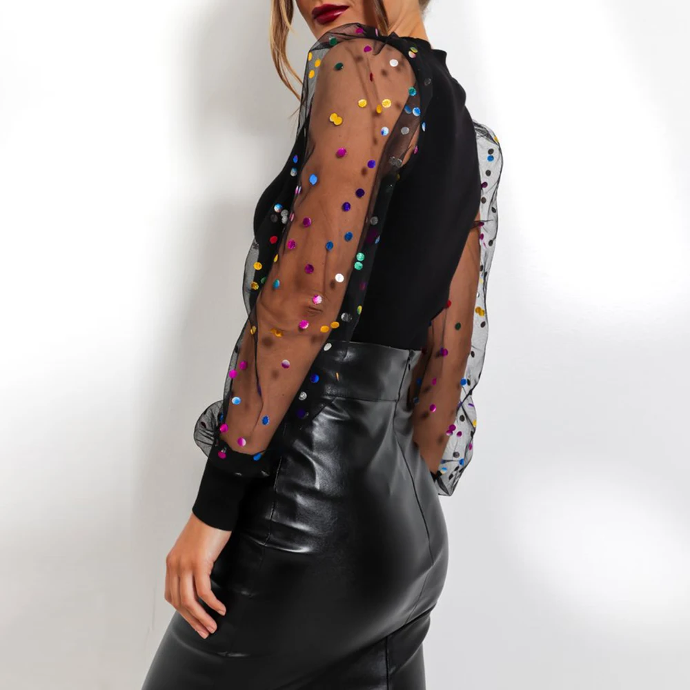 Топы в горошек для девочек модные Лоскутные трикотажные рубашки с пышными