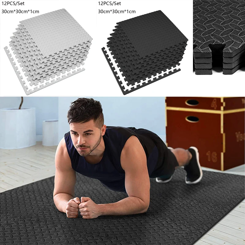 

12PCS 30*30cm EVA Leaf Grain Floor Mats Gym Floor Mat Splicing Mats Patchwork Rugs Thicken Shock For Gym Fitness Room Workouts