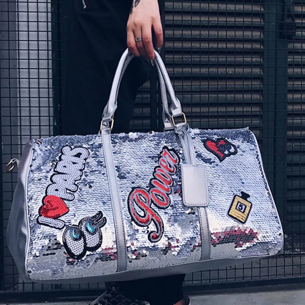 Женская и мужская сумка с блестками большая Вместительная дорожная для отдыха