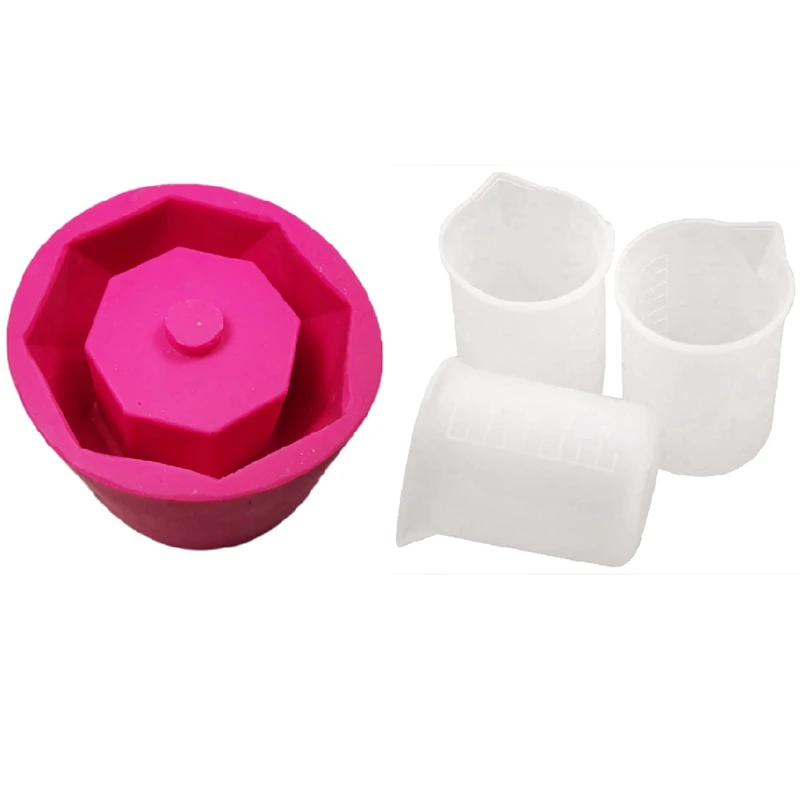 

3 Pcs Silicone Measuring Cup Diy Resin Glue Tools Cup & 1 Pcs Plant Pots, Silicone Molds