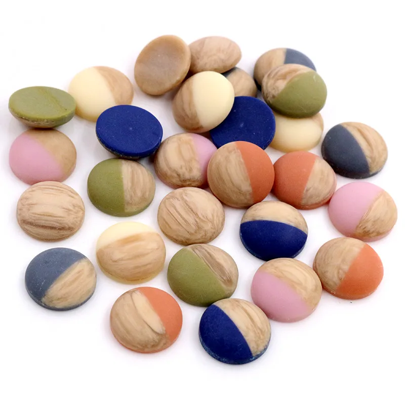 

40pcs 12mm Mix Colors Wood grain Frosted imitation leather Style Flat back Resin Cabochons Fit 12mm Cameo Base Button
