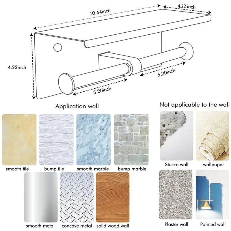 

Double Roll Toilet Paper Holder with Phone Shelf, Stainless Steel, Bathroom Tissue Holder Wall Mounted, Mattle Black