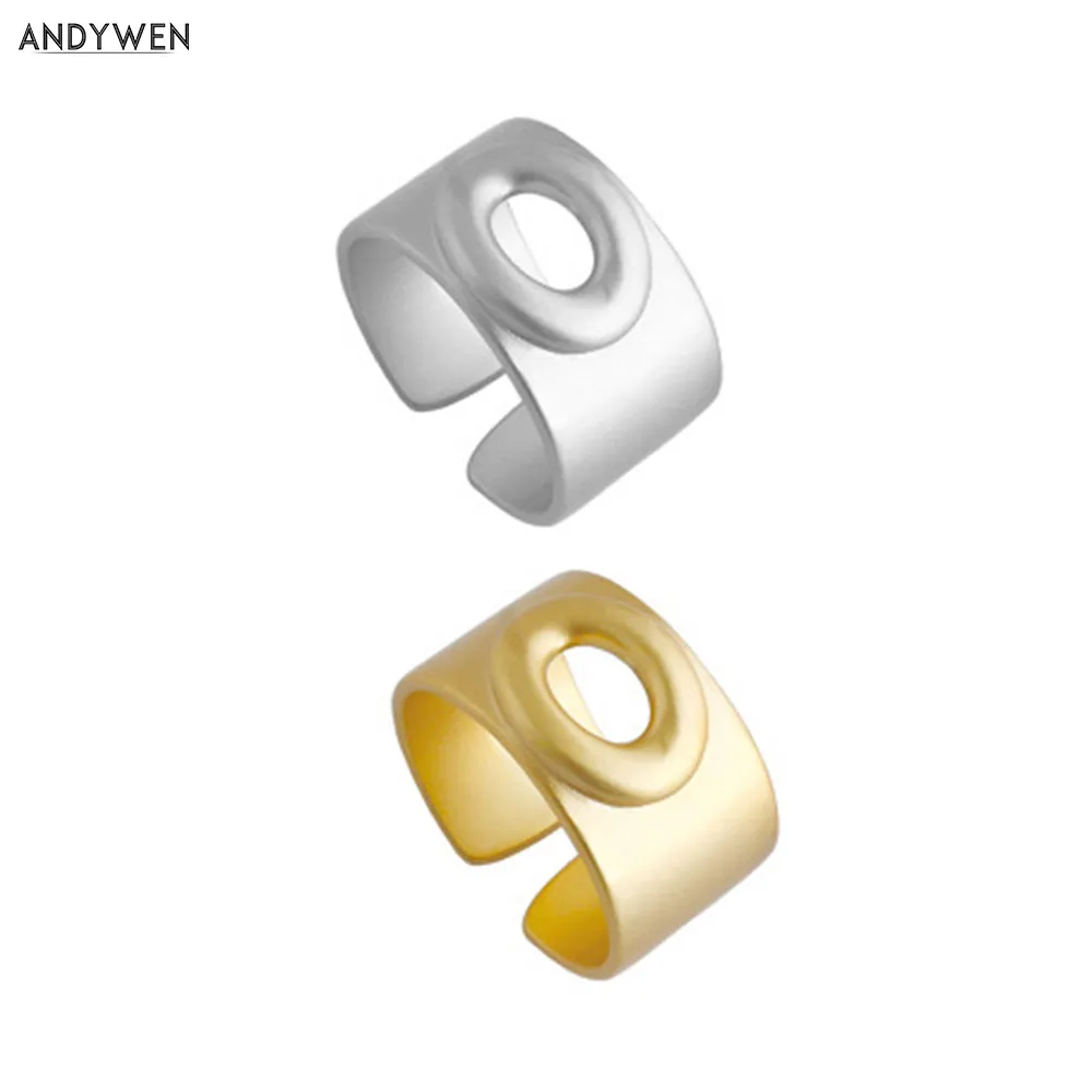 

ANDYWEN 2020 925 пробы серебряные золотые кольца с изменяемым размером круглые Роскошные 2020 модные регулируемые кольца в стиле рок панк ювелирные ...