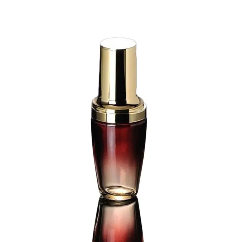 30ML red glass bottle with gold  press pump for serum/lotion/emulsion/foundation   Cosmetic Packaging