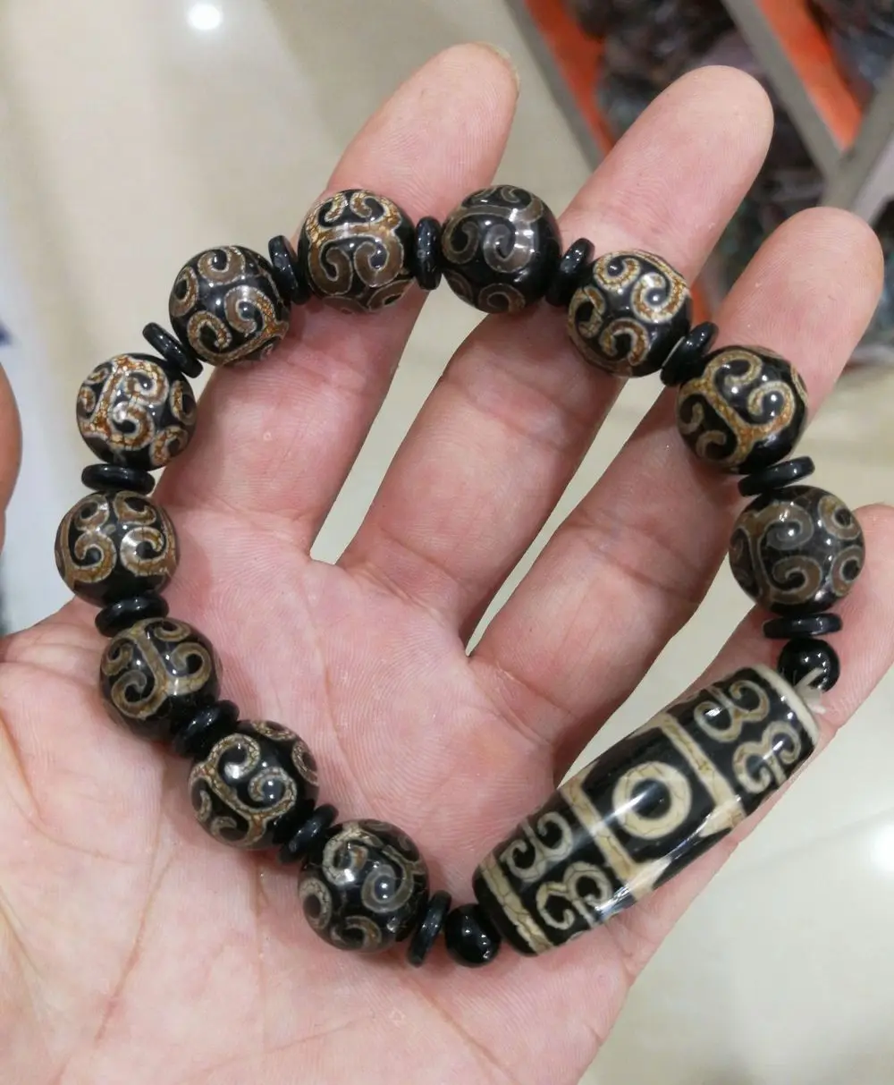 Nizza Tibetischen Dzi Bead Armreif Amulett Natur Vene Bead Armband Glück Talisman Rare