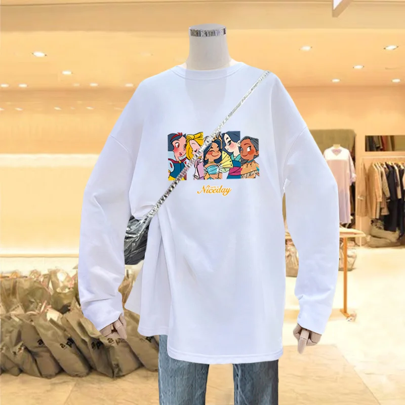 Футболка женская с длинным рукавом Базовая рубашка средней длины чистый белый