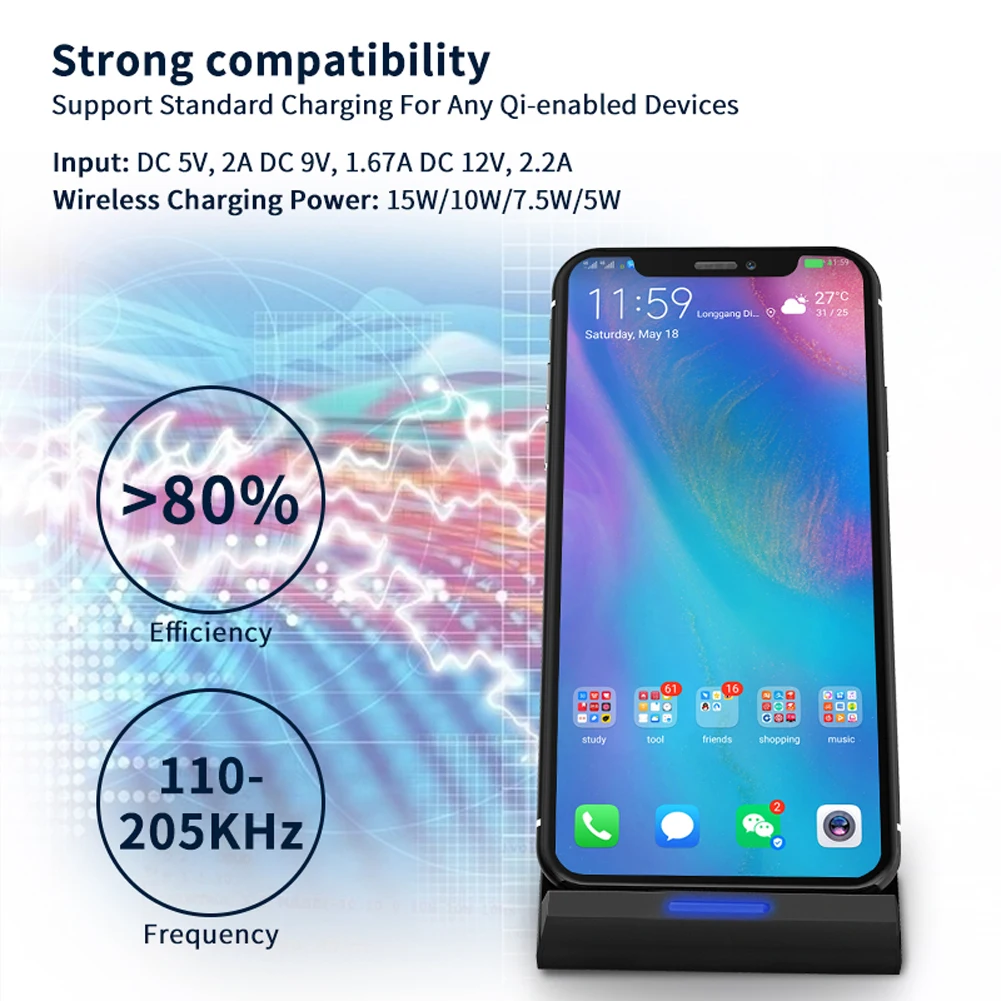 15 Вт Qi Быстрое беспроводное зарядное устройство для Samsung Note 10 Plus S9 S8 Huawei P30 Pro iPhone 11