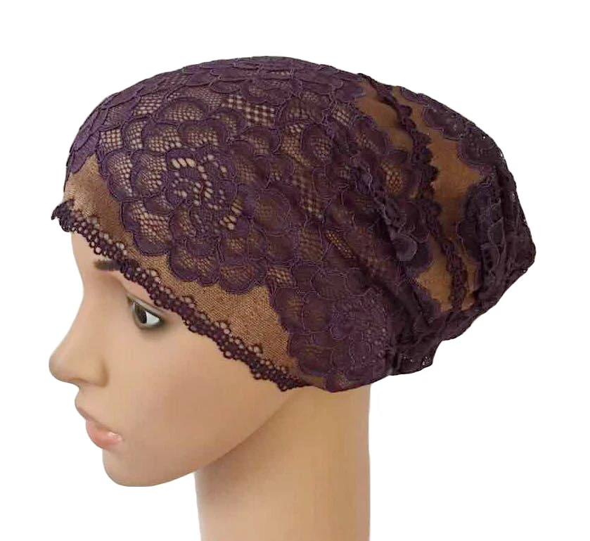 50 Dark Purple Женская мусульманская эластичная кружевная бандажная шапка, мусульманские внутренние колпачки исламские индийские тюрбан, головной убор, головной убор, шапки для Ближнего Востока - Цвет: 50 Dark Purple