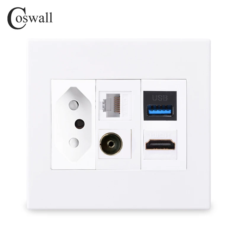 Настенная розетка Coswall в Бразилию разъем для подключения к Интернету RJ45 ТВ