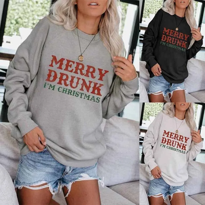 

Lettered Christmas Print New Style Autumn Winter Warm Hoodie Women Plus Size Pullovers Ladies Streetwear Tops Fashion Clothes