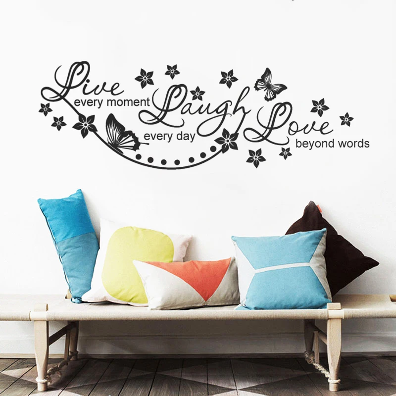 

Wall Stickers Bedroom Art Murals Live everyment Laugh Every Day Love Beyond Words Quote Decals Vinyl Livingroom Decor DW20094